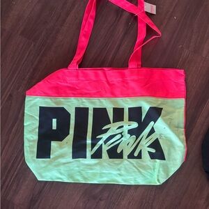 PINK Victoria's Secret Neon Pink and Green Tote